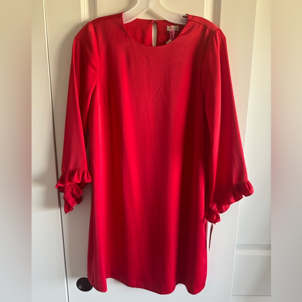 Daniel Cremieux Red Shift Dress with Ruffle Cuffs